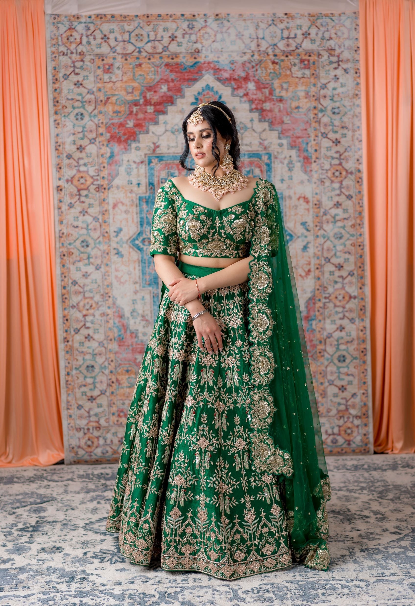 Emerald Green Gotta Patti and thread work Bridal Lehenga GUNVATI – Vivah  Vastra Rentals